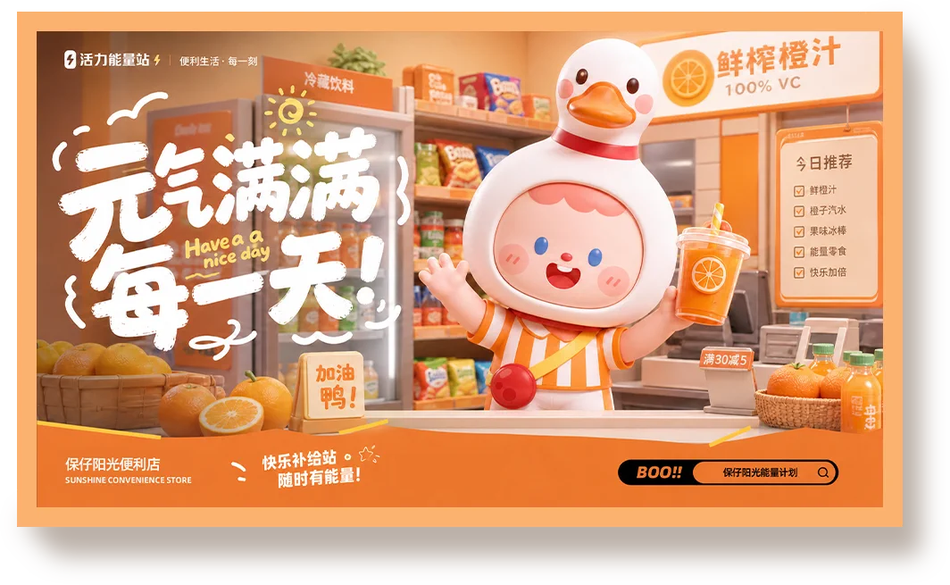 元气满满每一天 AIGC 横版作品，点击打开大图浏览