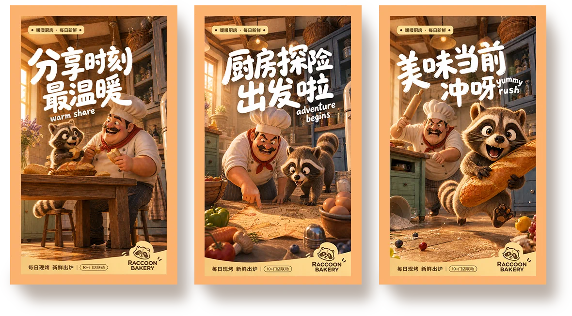 浣熊厨房 AIGC 系列作品，点击打开大图浏览